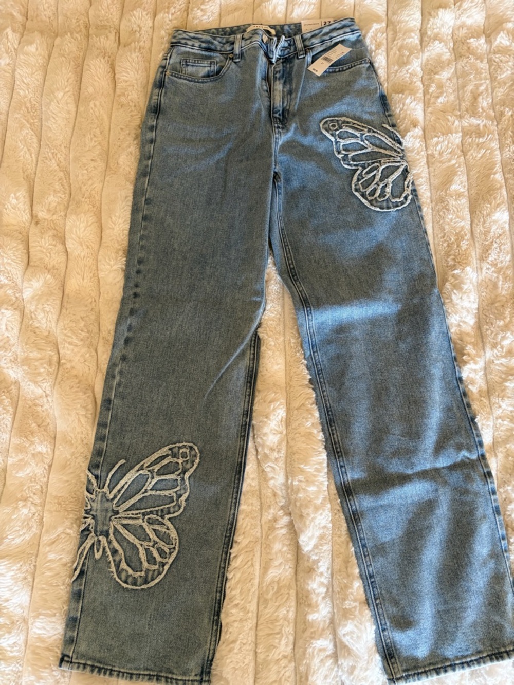 PacSun Light Blue Straight Leg Jeans with Butterfly Appliqués